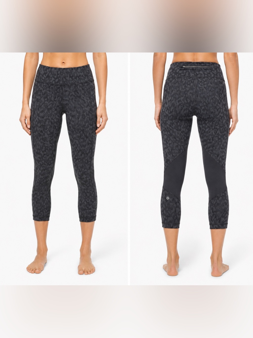 Lululemon Pace Rival High Rise Crop Leggings black Leopard Camo Mesh Size 4